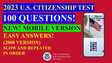 2023 MOBILE VERSION 100 Civics Questions Answers For The U S