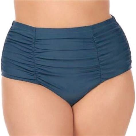 Raisins Curve Navy Deep Teal Ruched Bikini Brief Swim Bottom Plus Size