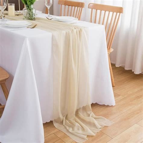 Chemin De Table Beige En Mousseline De Soie Pour Mariage Beige Cr Me