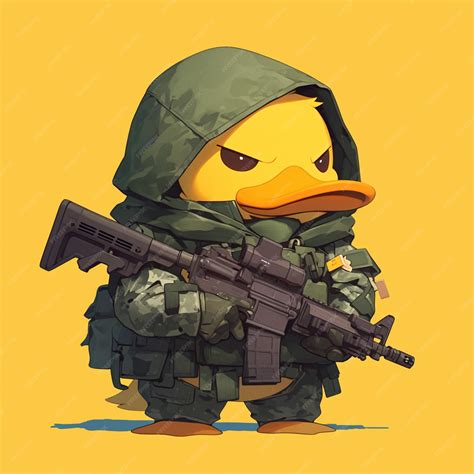 Premium Vector A Vigilant Duck Soldier Cartoon Style