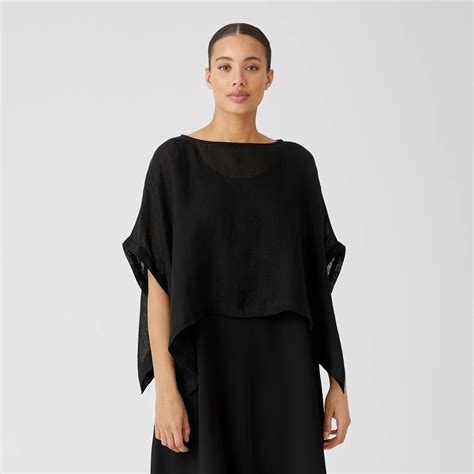 Organic Linen Gauze Poncho EILEEN FISHER