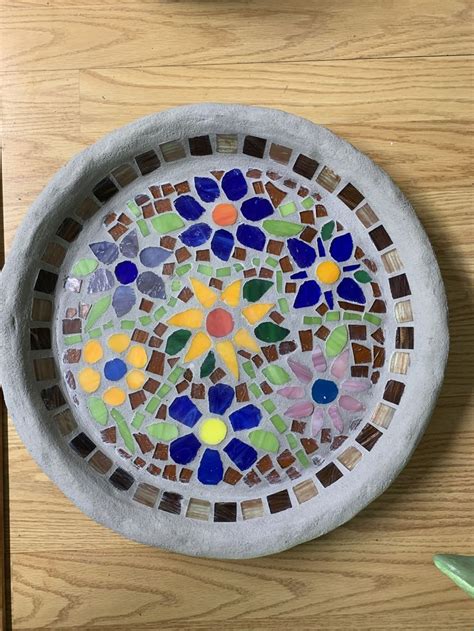 Large Clay Saucer With Flower Mosaics Mosaic Flowers Mosaic Garden