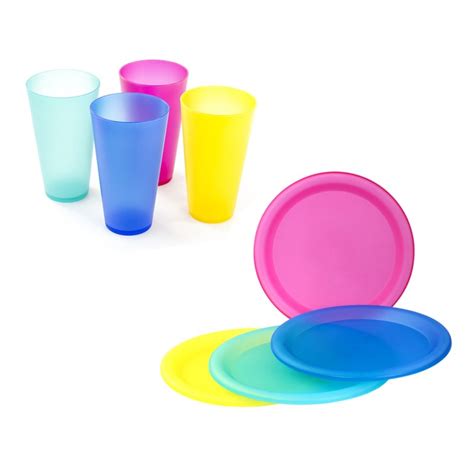 Colorful Reusable Plastic Plates Cups Tumblers Set Picnic Party Dinner Set - Tanga