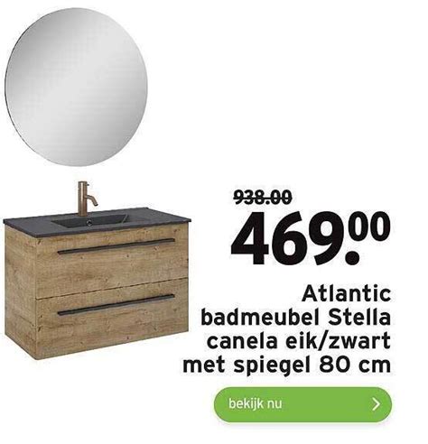 Atlantic Badmeubel Stella Canela Eik Zwart Met Spiegel Cm Aanbieding