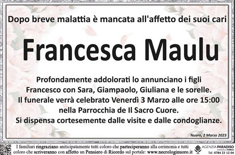 Necrologio Francesca Maulu Necrologi Nuoro Necrologi Nuoro