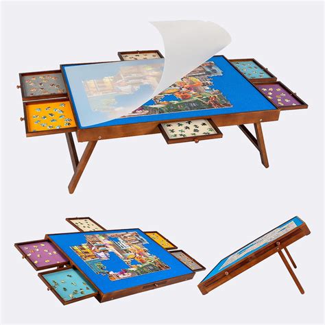 Jigsaw Puzzle Table with Foldaway Legs & Tilting Stand & Cover & 6 Col ...