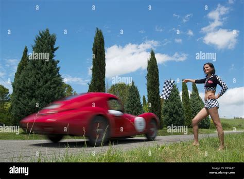 Mille Miglia Miglia Race Pit Babe Girl Woman Italian Checked Flag Spectator