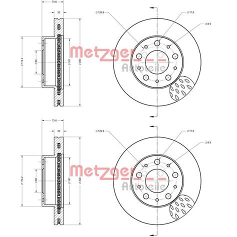 2X METZGER BREMSSCHEIBEN VORNE 300mm INNENBELÜFTET PASSEND FÜR CITROËN