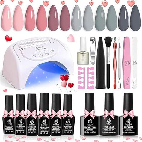 Amazon Beetles Gel Nail Polish Kit With Uv Light W Led Nail Lamp Colors Nude Gray Pink