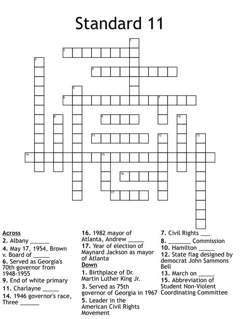 Crossword Puzzle American Civil Rights Movement