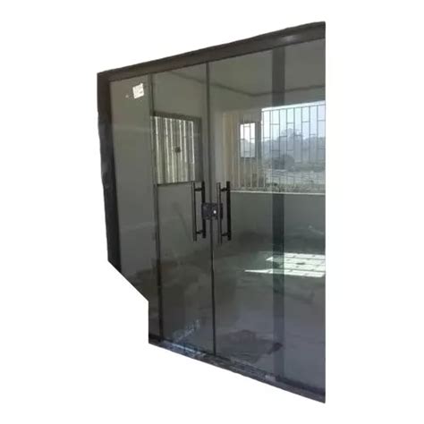 Porta Blindex 2 10x2 00 Vidro Fumê Kit Preto Desmontada MercadoLivre