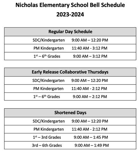 Bell Schedule - Nicholas Elementary School