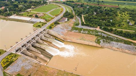 Premium Photo | An aerial view of floodgate