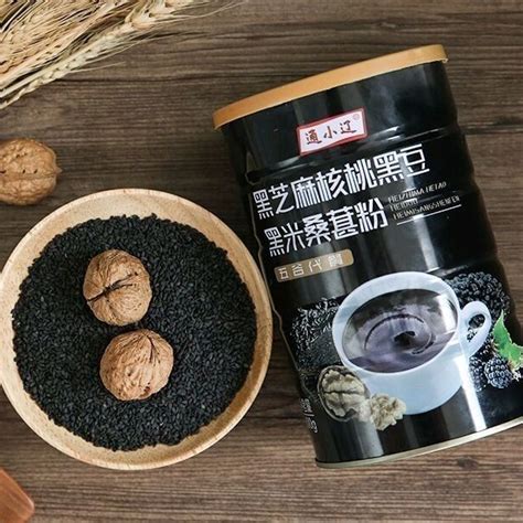 通小辽 无糖 低糖 黑芝麻核桃桑葚黑豆黑米粉黑芝麻糊代餐500g Black Sesame Walnut Black Bean