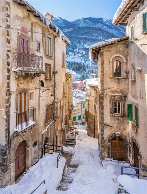 The Beautiful Scanno Covered In Snow During Winter Season Abruzzo