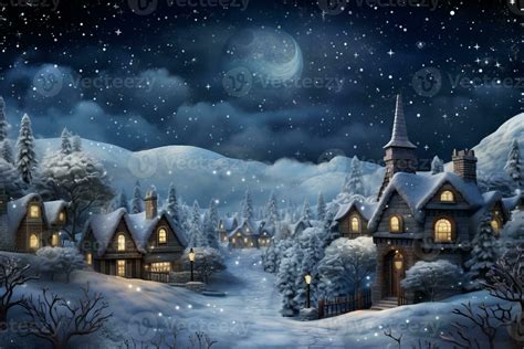 Winter wonderland scene with snow covered houses. Generative AI ...