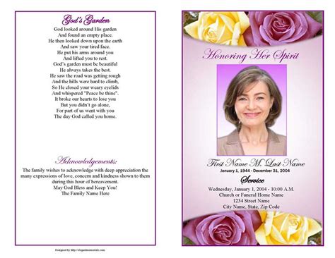 Lovely Purple Rose Funeral Program Template Elegant Memorials