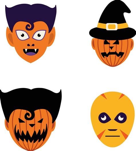 Different Halloween Mask With Creepy Cartoon Design. Vector ...