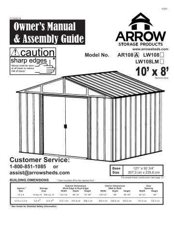 Arrow LW108 Galvanized Steel Storage Shed Installation Guide | Manualzz