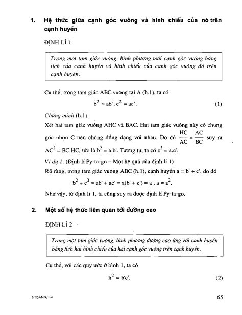 Bài 1 Một Số Hệ Thức Về Cạnh Và đường Cao Trong Tam Giác Vuông