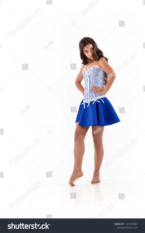 Brunette Girl Long Hair Blue Corset Stock Photo Shutterstock