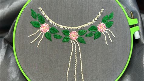 How To Do Feather Stich Hand Embroidery Neck Design Embroidery