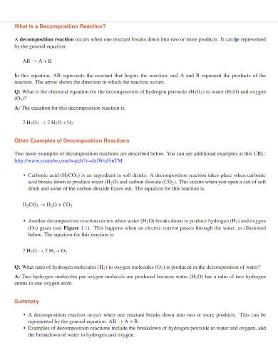 Decomposition Reaction - 7+ Examples, How to Write, PDF