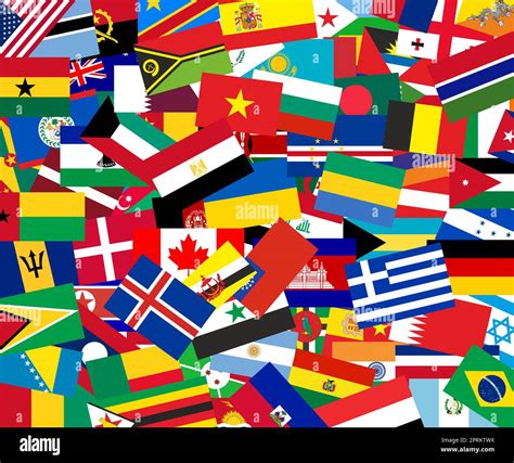 International Flags in pile. Many flags of countries. National symbols ...