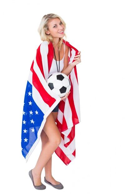 Premium Photo Pretty Blonde Football Fan Wearing Usa Flag