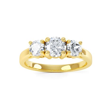 Eternity Three Stone Moissanite 18k Yellow Gold Engagement Ring Jian