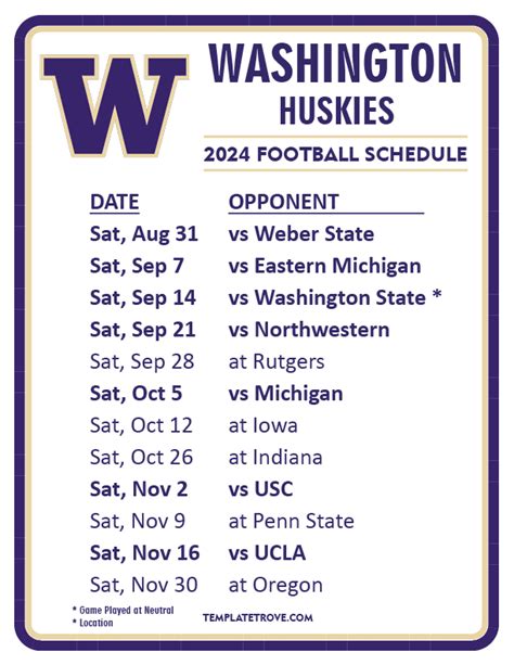 Printable 2024 Washington Huskies Football Schedule