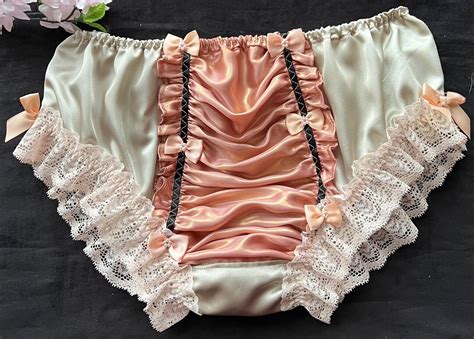 Champagne Satin Bikini Panties With Two Tone Satin Front Panel Sensual Soft Sissy Knickers