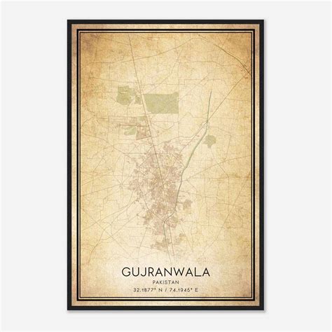 vintage gujranwala pakistan map poster gujranwala city road wall art