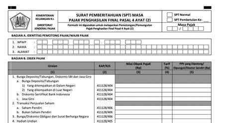 Form Spt Masa Pph Pasal 4 Ayat 2 Bukti Potong Xls Google Drive