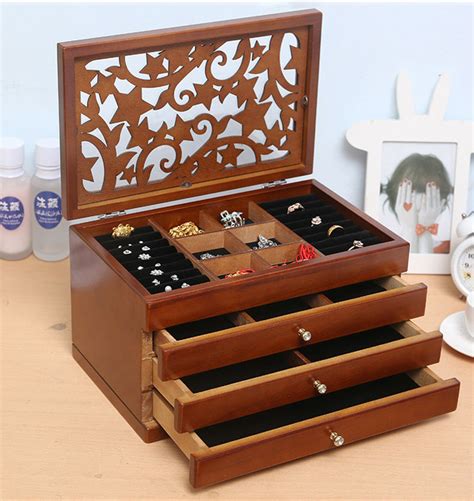 Luxury Multi Layer High Gloss Wooden Jewelry Box Stylish Retro Storage Za