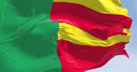 Close Up Of Benin National Flags Waving On A Clear Day Stock Video