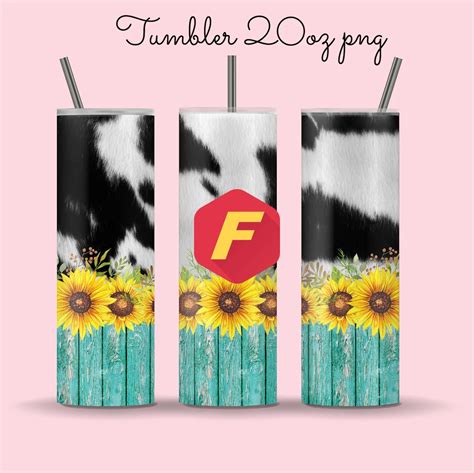 Free Cowhide Teal Sunflower Tumbler Png Digital File Z Skinny