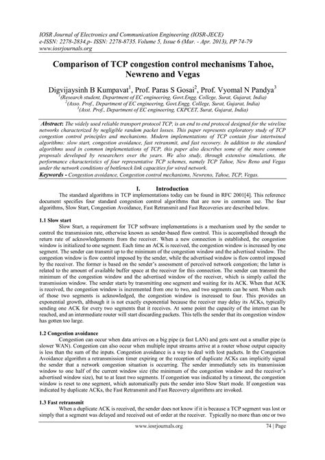 Comparison Of TCP Congestion Control Mechanisms Tahoe Newreno And