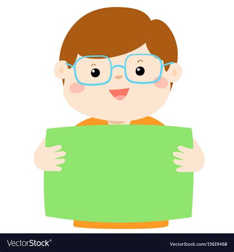 Cute boy holding blank banner Royalty Free Vector Image