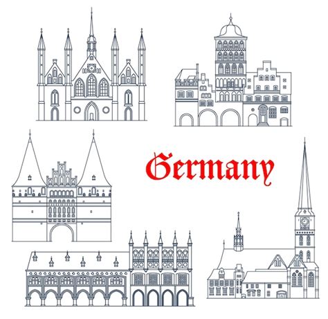 Premium Vector | Germany architecture buildings landmarks lubeck