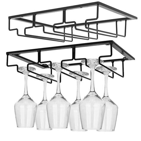 Projectretro Wine Glass Holder 2 Pack Stemware Rack Hanger Under Cabinet Wine Glass Rack Kitchen