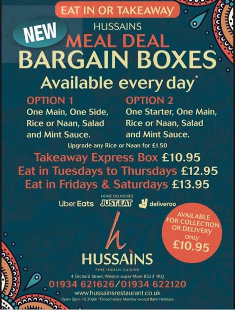 Husseins Indian Restaurant Weston Super Mare S Full Menu Online