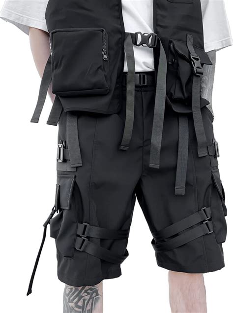 Ambcol Mens Techwear Shorts Cargo Cyberpunk Hip Hop Japanese Streetwear