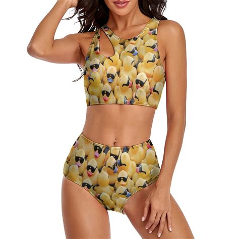 Yellow Rubber Ducks Bikinis Set Bubbles Bathtime Push Up Bikini Swimsuit Sexy High Waisted