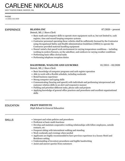 Store Clerk Resume Samples | Velvet Jobs