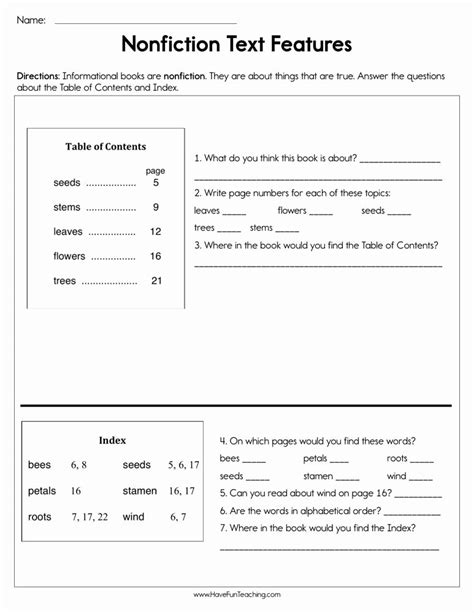 Worksheets For Nonfiction Text Features