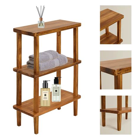 Acacia Wood Bathroom Shelf Freestanding 3 Tiers Bathroom Storage Shelf Eco Friendly Storage