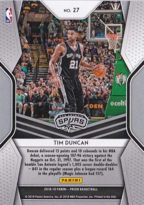 2018 19 Panini Prizm TIM DUNCAN 27 Dominance San Antonio Spurs NBA EBay