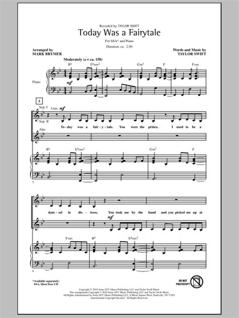 Today Was A Fairytale By Mark Brymer Sheet Music For Ssa Choir At Sheet Music Direct