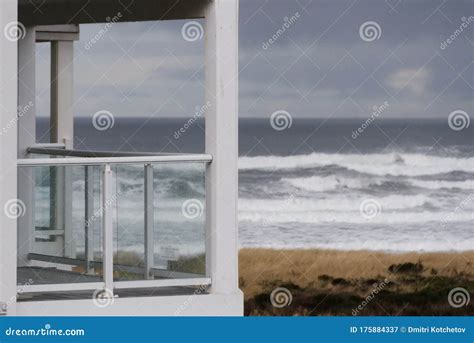 Balcony Glass Wall Covered by Rain during Winter Rain Storm in Westport ...